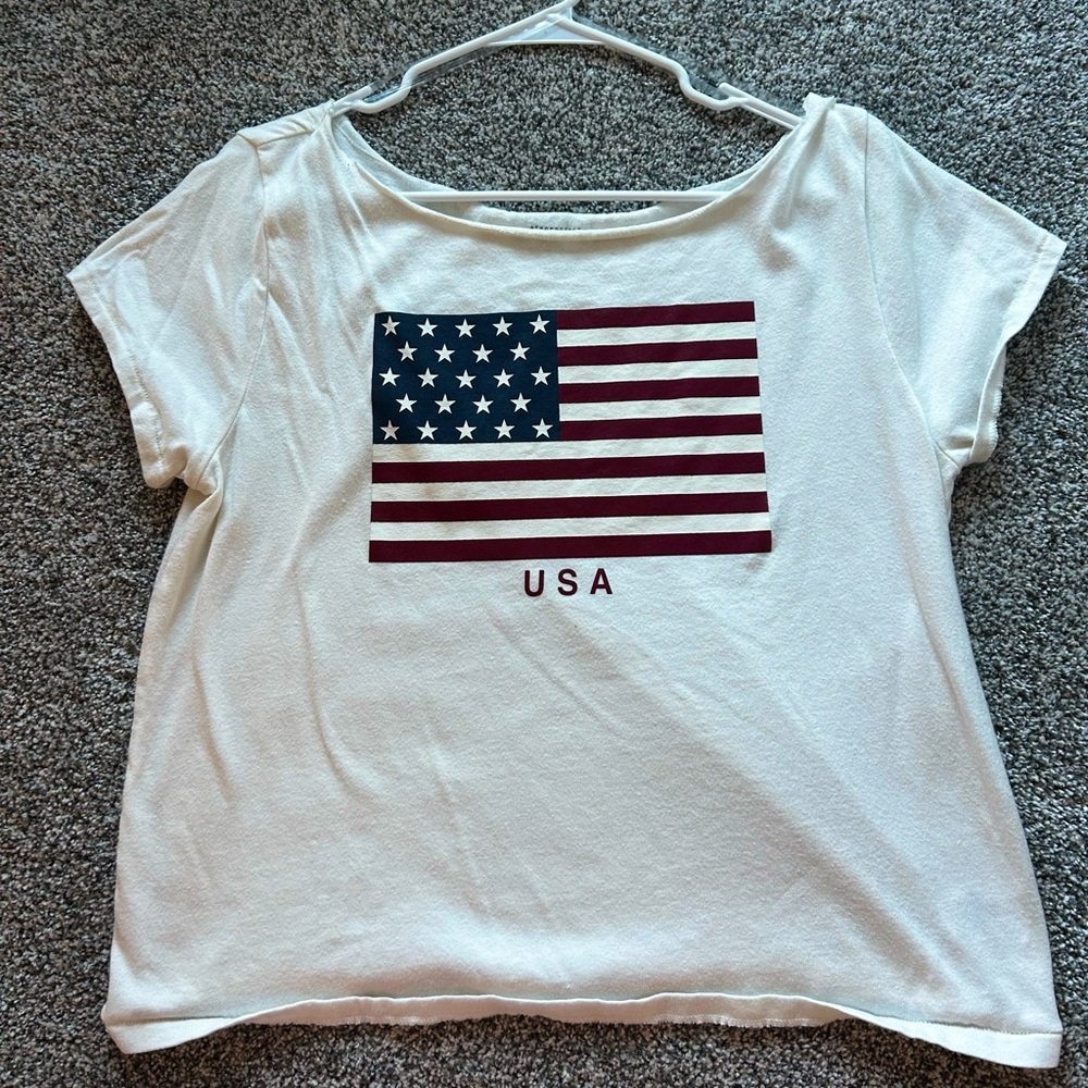 Aeropostale USA Flag Print Tee - Cream